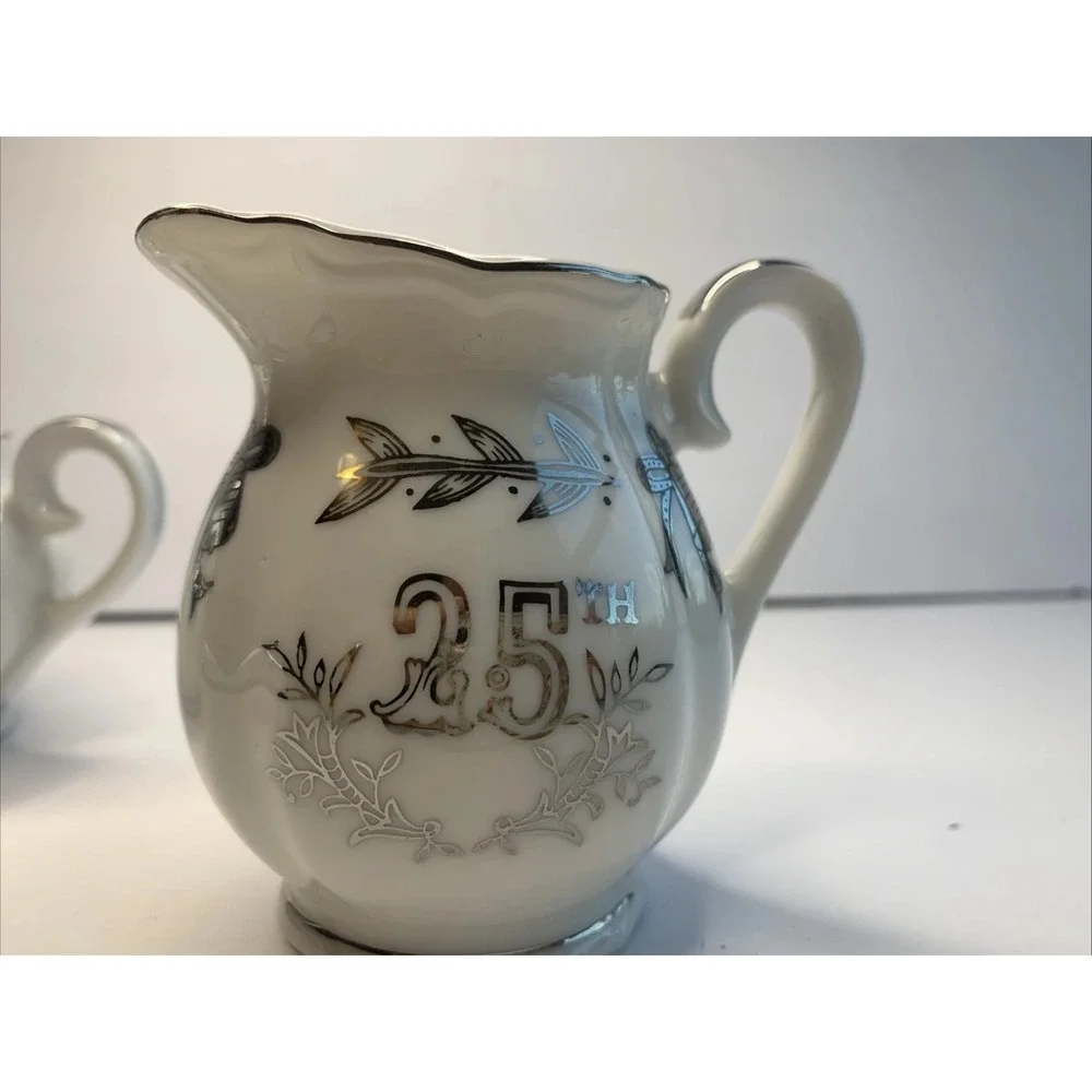 Vintage Lefton China 25th Silver Anniversary‎ Sugar Bowl and Creamer Set 4929